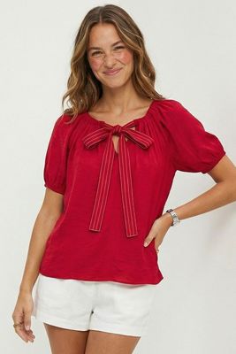 Betty Bow Blouse-Red