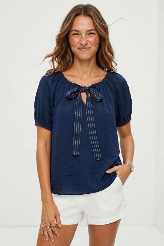 Betty Bow Blouse-Navy