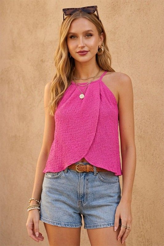 Textured Overlay Halter-Pink