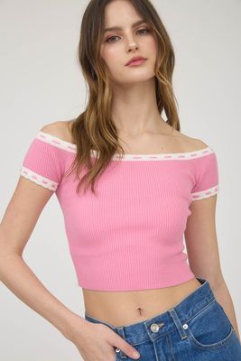 Contrast Off Shoulder Top-Pink
