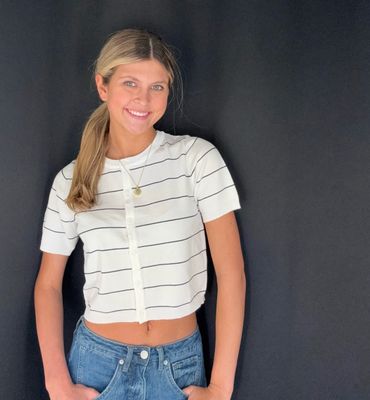 Carly Crop Stripe Cardi-Ivory