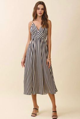 Sarina Stripe Maxi Dress-Blk