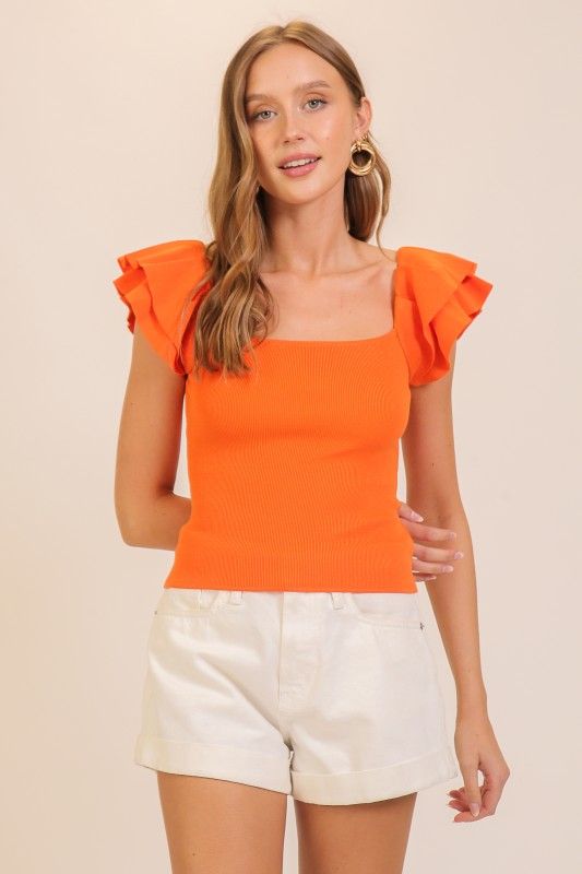 Gia Ruffle Top-Orange