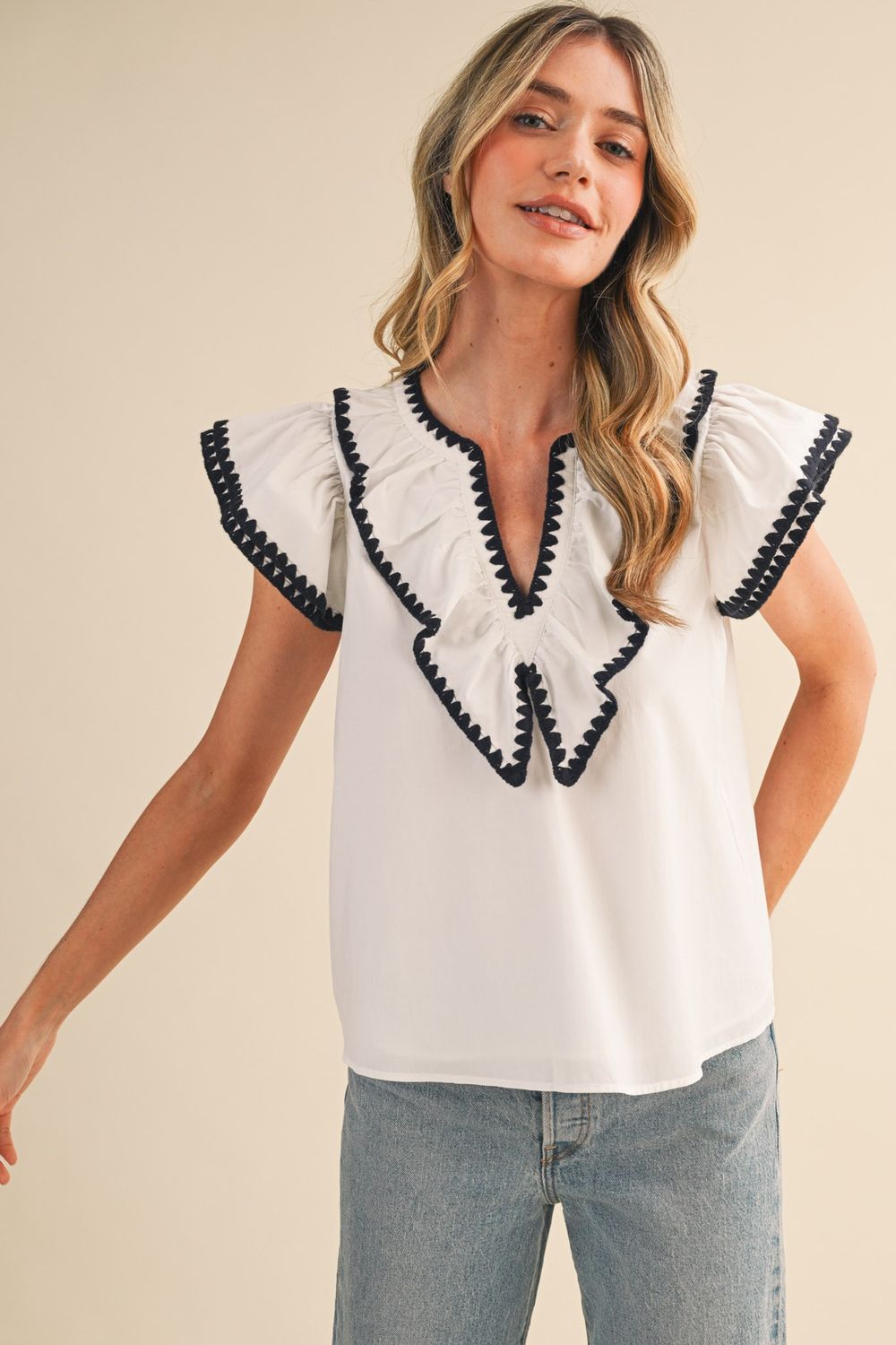 Triangle Stitch Top-Wht