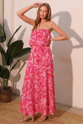 Chasing Petals Strapless Maxi Dress