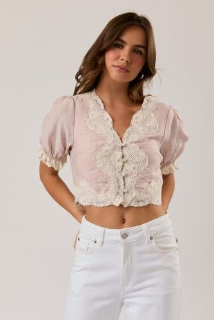Pink Lace Puff Sleeve Top