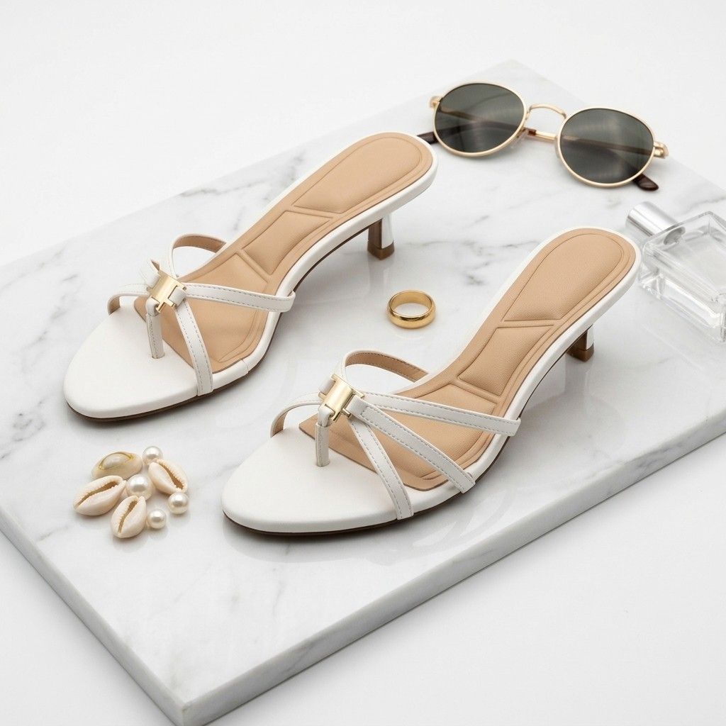 Multi Strap Kitten Heel-Wht