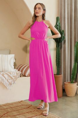 Crepe Cut Out Halter Maxi Dress