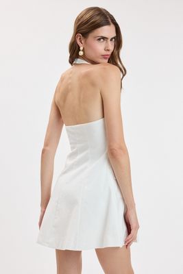 Double Breasted Halter Mini-Wht