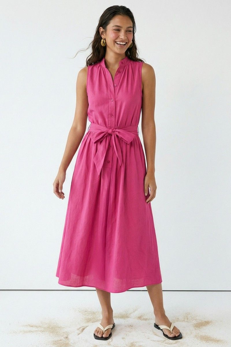 Kayla Belted Shirt Dress-Pink