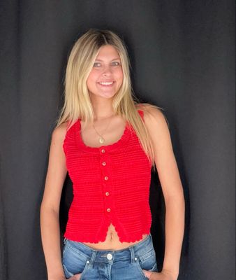 Scallop Sweater Vest-Red