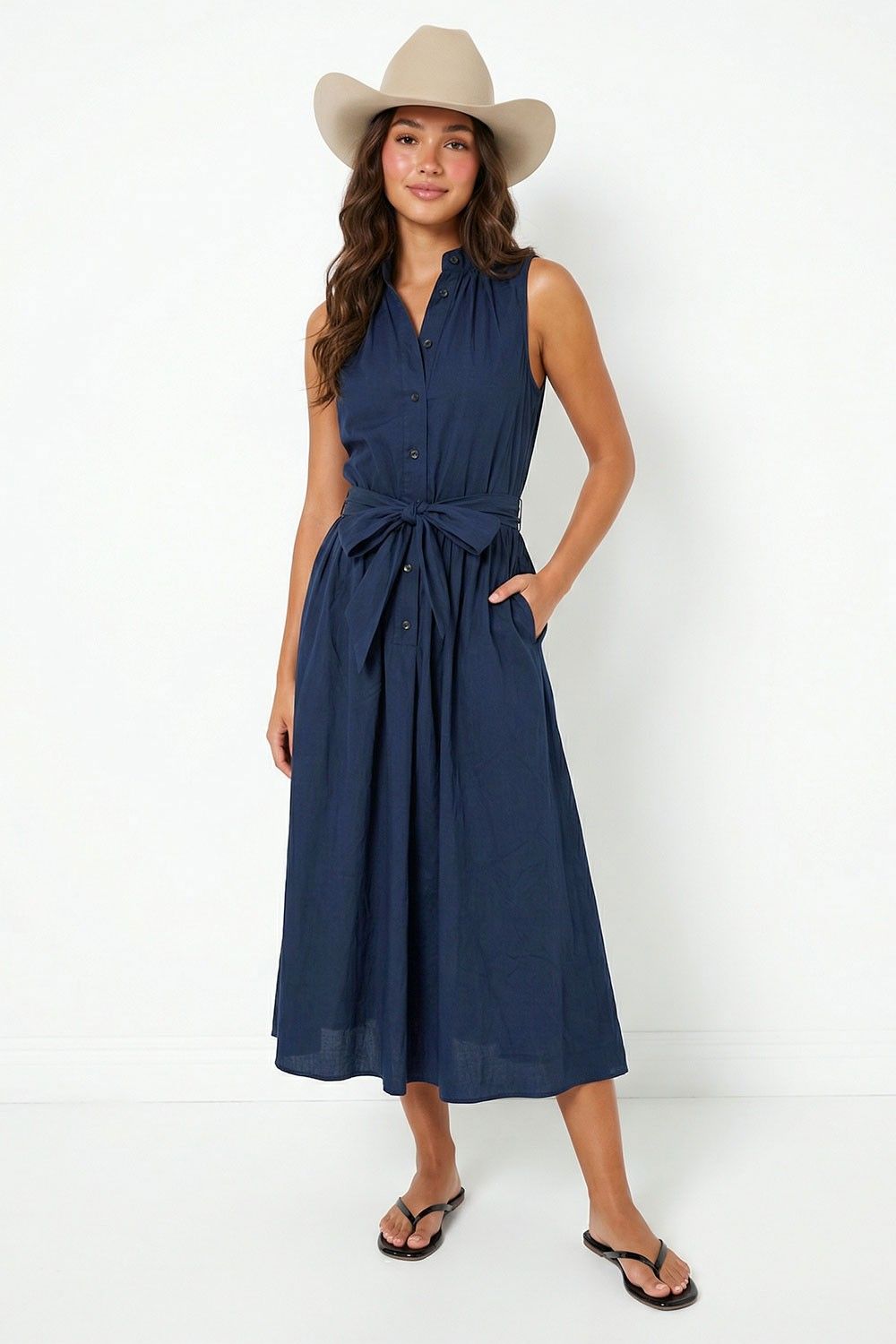 Kayla Belted Shirt Dress-Navy