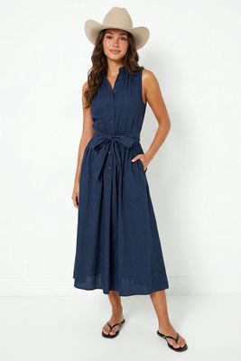 Kayla Belted Shirt Dress-Navy