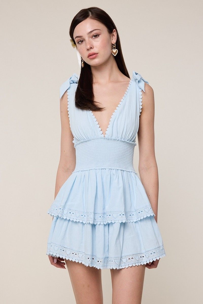 Kady Tie Shoulder Dress-Blue