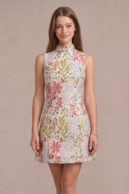 Mock Neck Sleeveless Jacquard Mini Dress