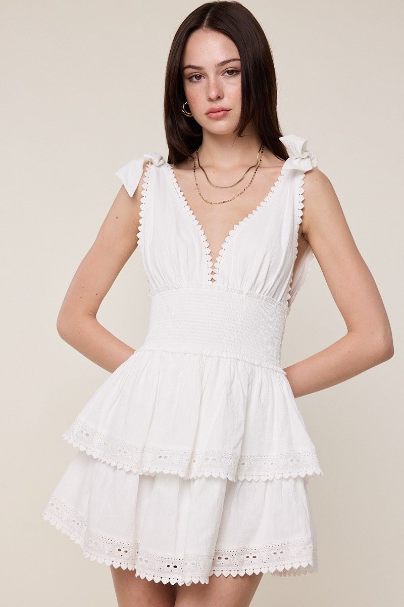 Kady Tie Shoulder Dress-Wht