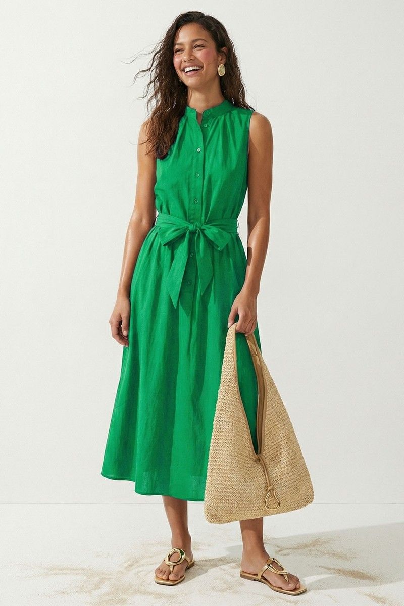 Kayla Belted Shirt Dress-Green