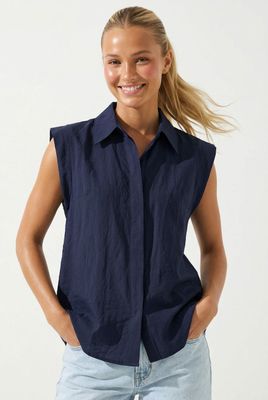 Clarissa Cap Sleeve Top-Navy