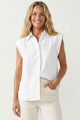 Clarissa Cap Sleeve Top-Wht