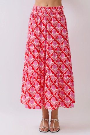 Red Floral Midi Skirt