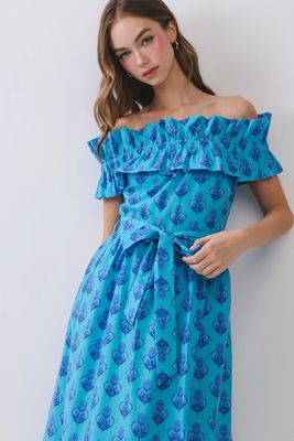 Blue Lagoon Off Shoulder Maxi Dress