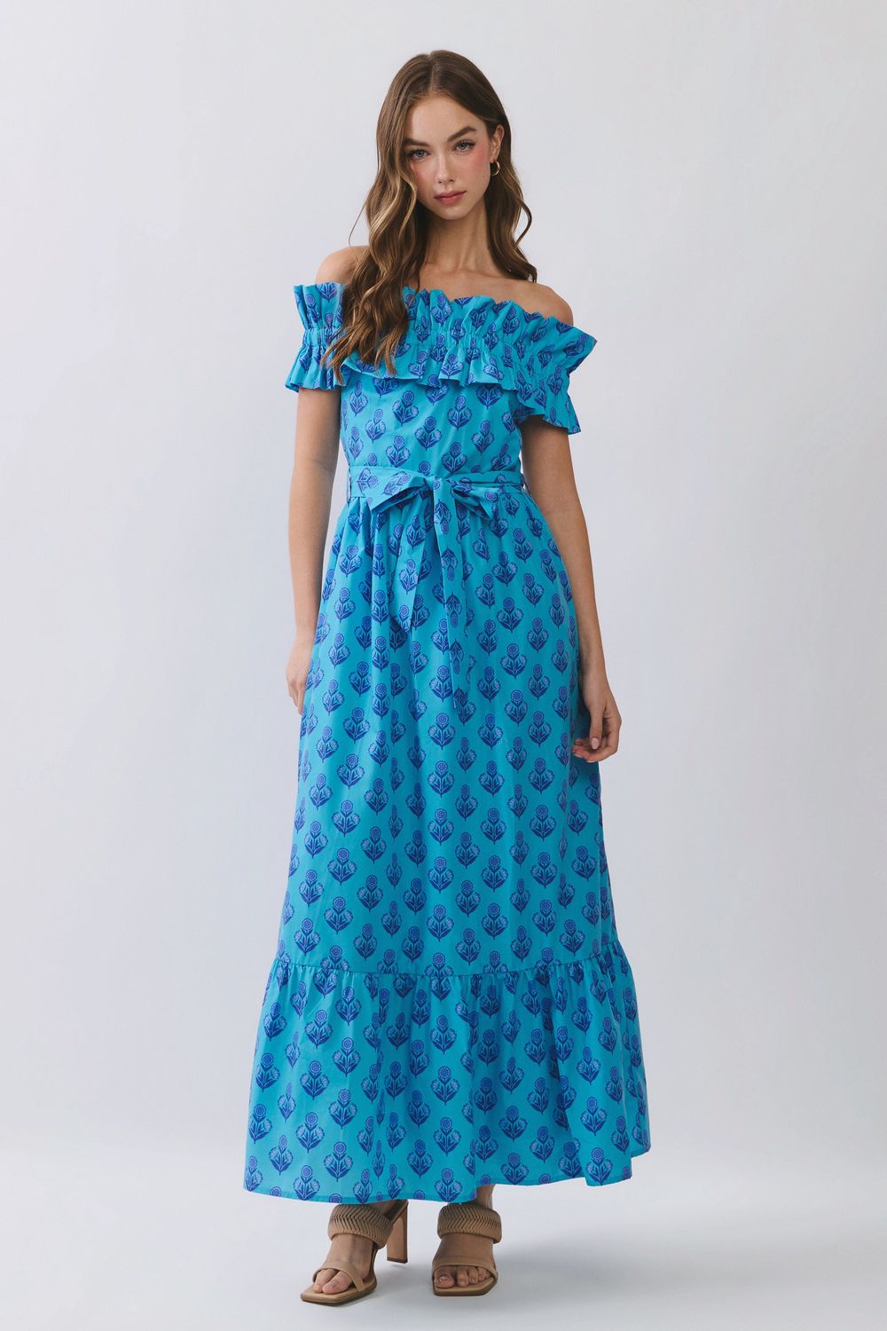 Blue Lagoon Off Shoulder Maxi Dress