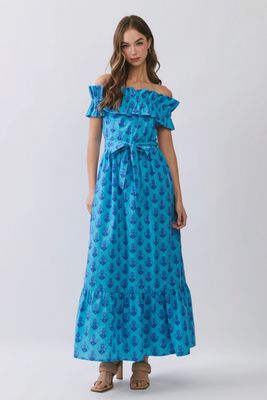 Blue Lagoon Off Shoulder Maxi Dress