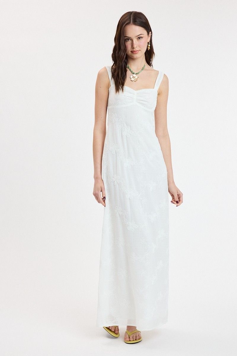 Mina Emb Maxi Dress-Wht