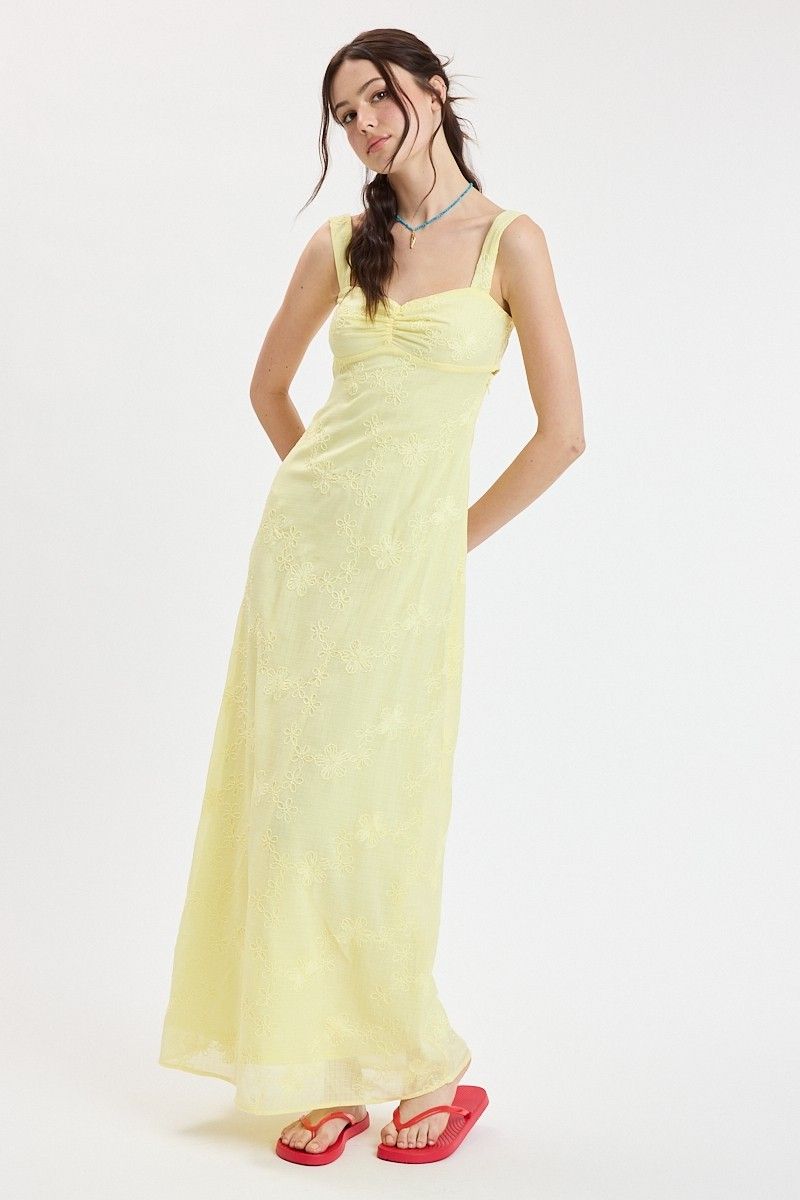 Mina Emb Maxi Dress-Yellow