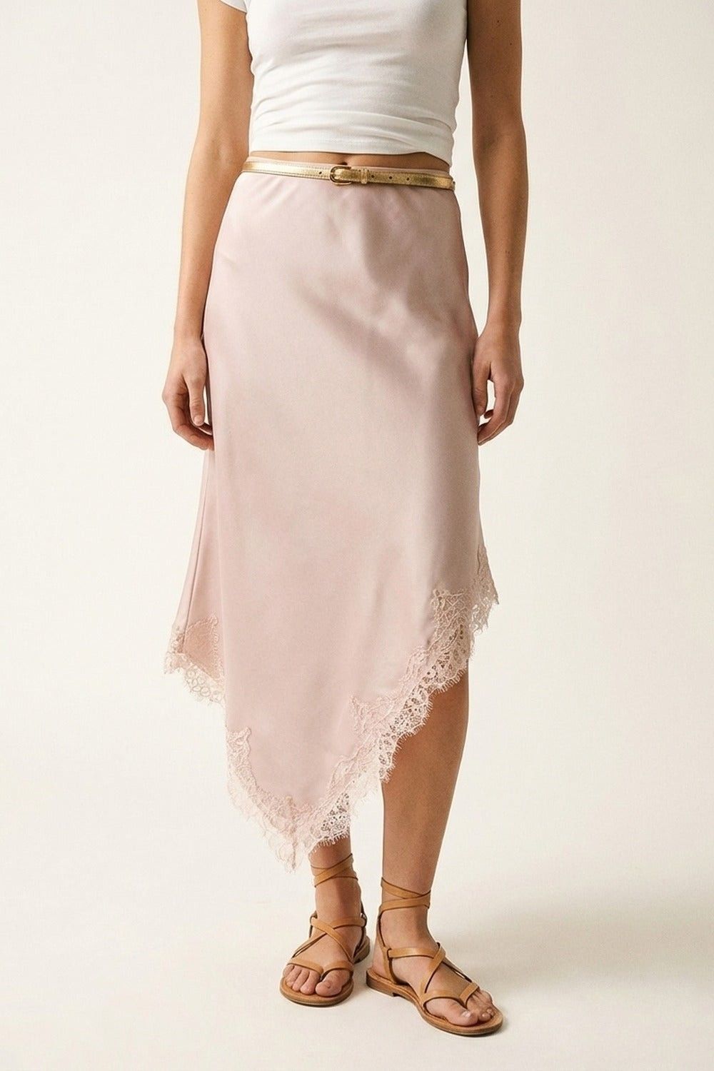 Lacy Satin Skirt-Blush