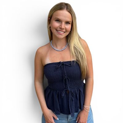 Smocked Bow Tube-Navy