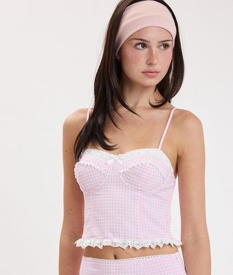 Checker Lace Top-Pink