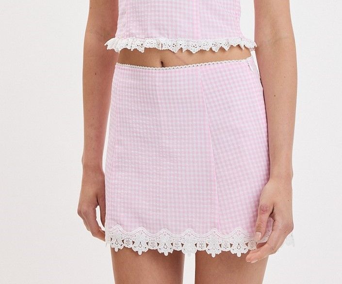 Checker Lace Skirt-Pink