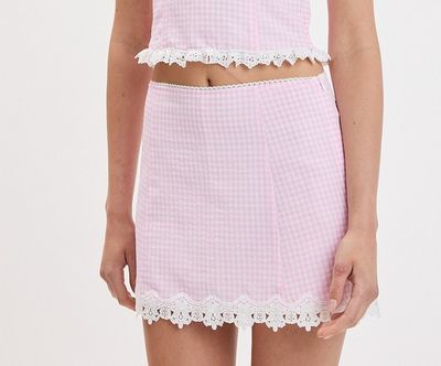 Checker Lace Skirt-Pink