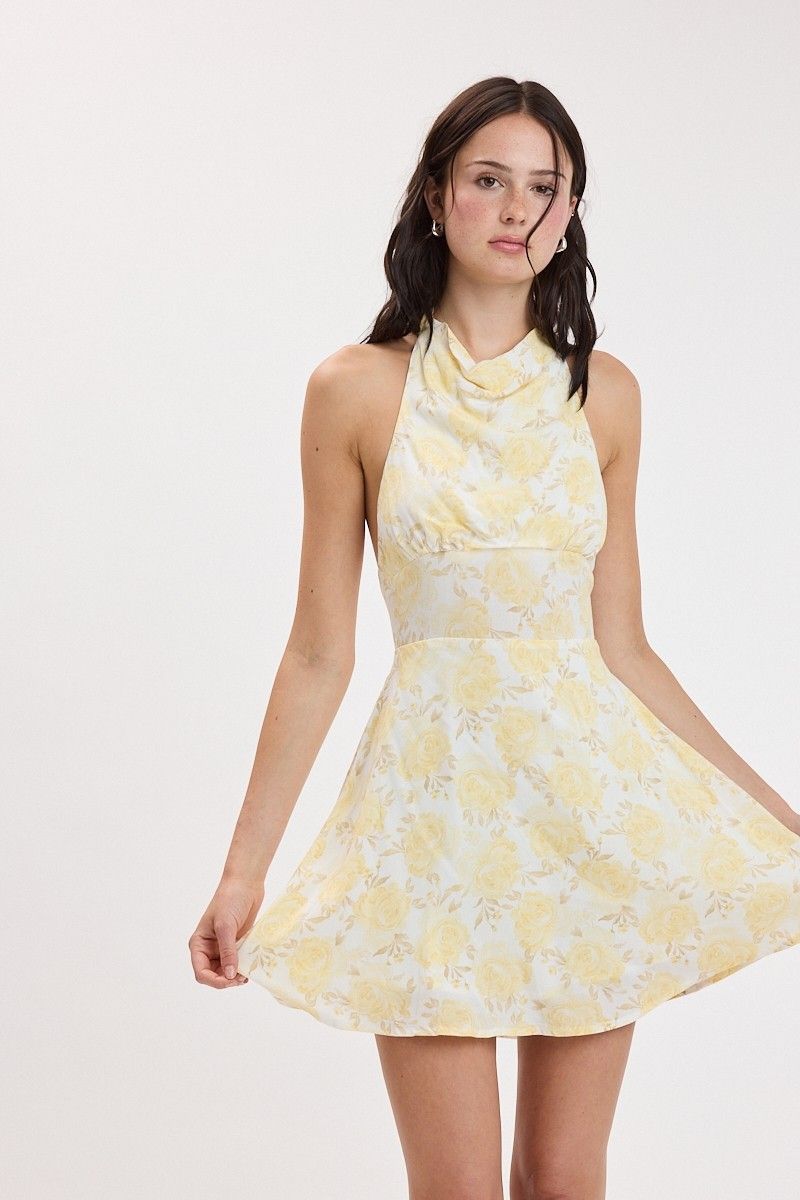 Yellow Print Halter Dress