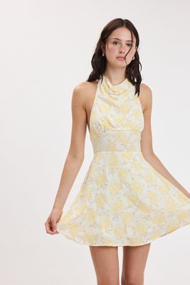 Yellow Print Halter Dress