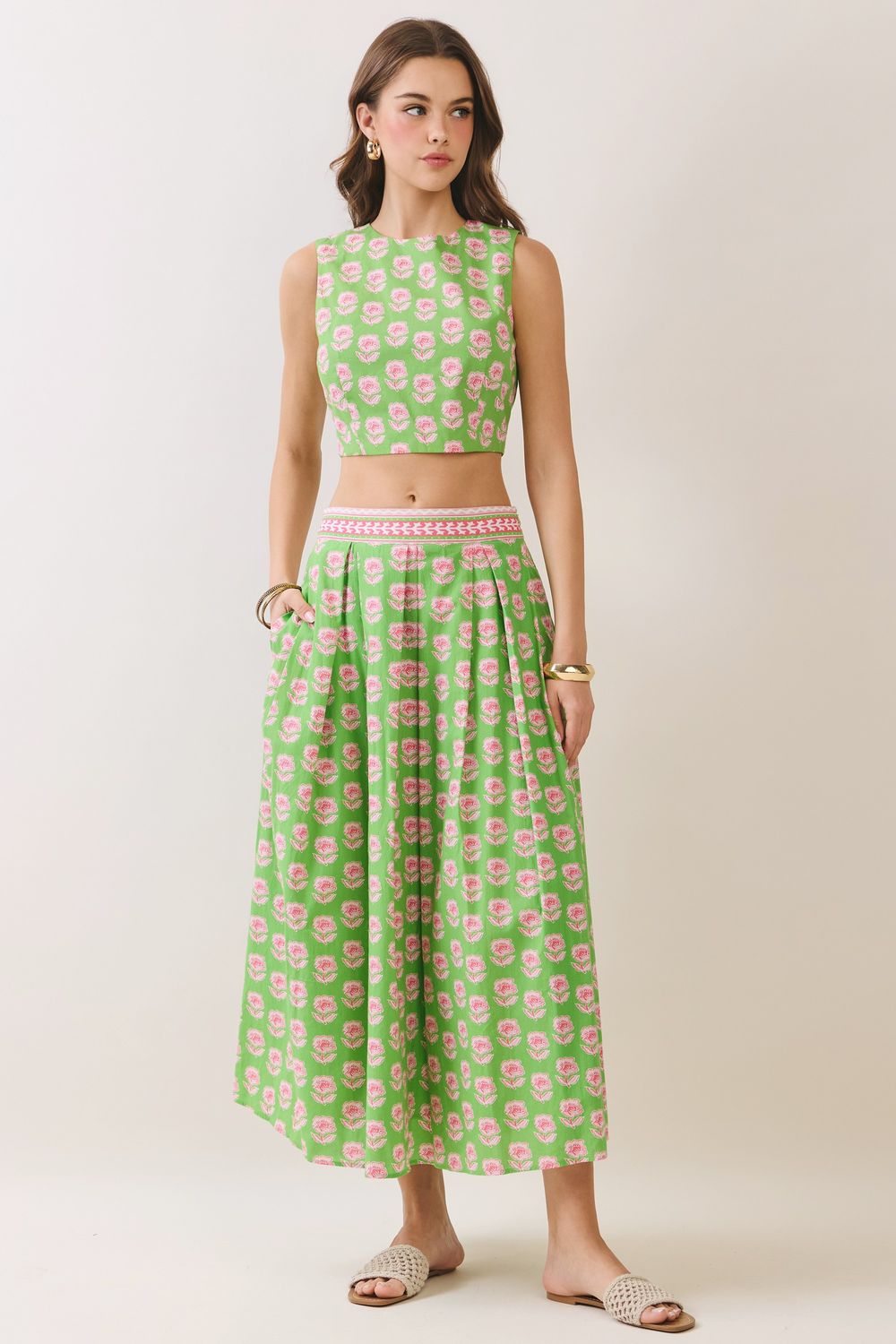 Pink n Green Midi Skirt