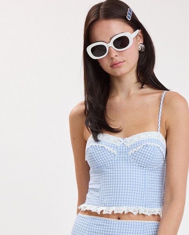 Checker Lace Top-Blue
