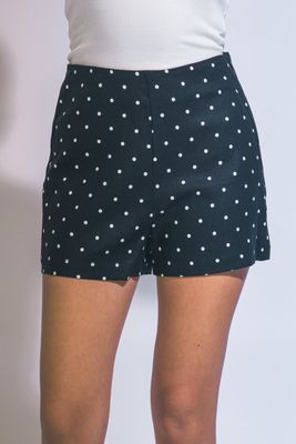 Dotty Linen Shorts-Blk
