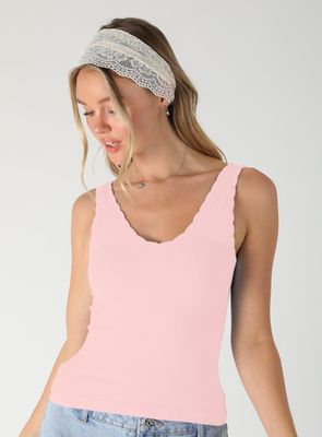 Reversible Scallop Tank-Icy Pink