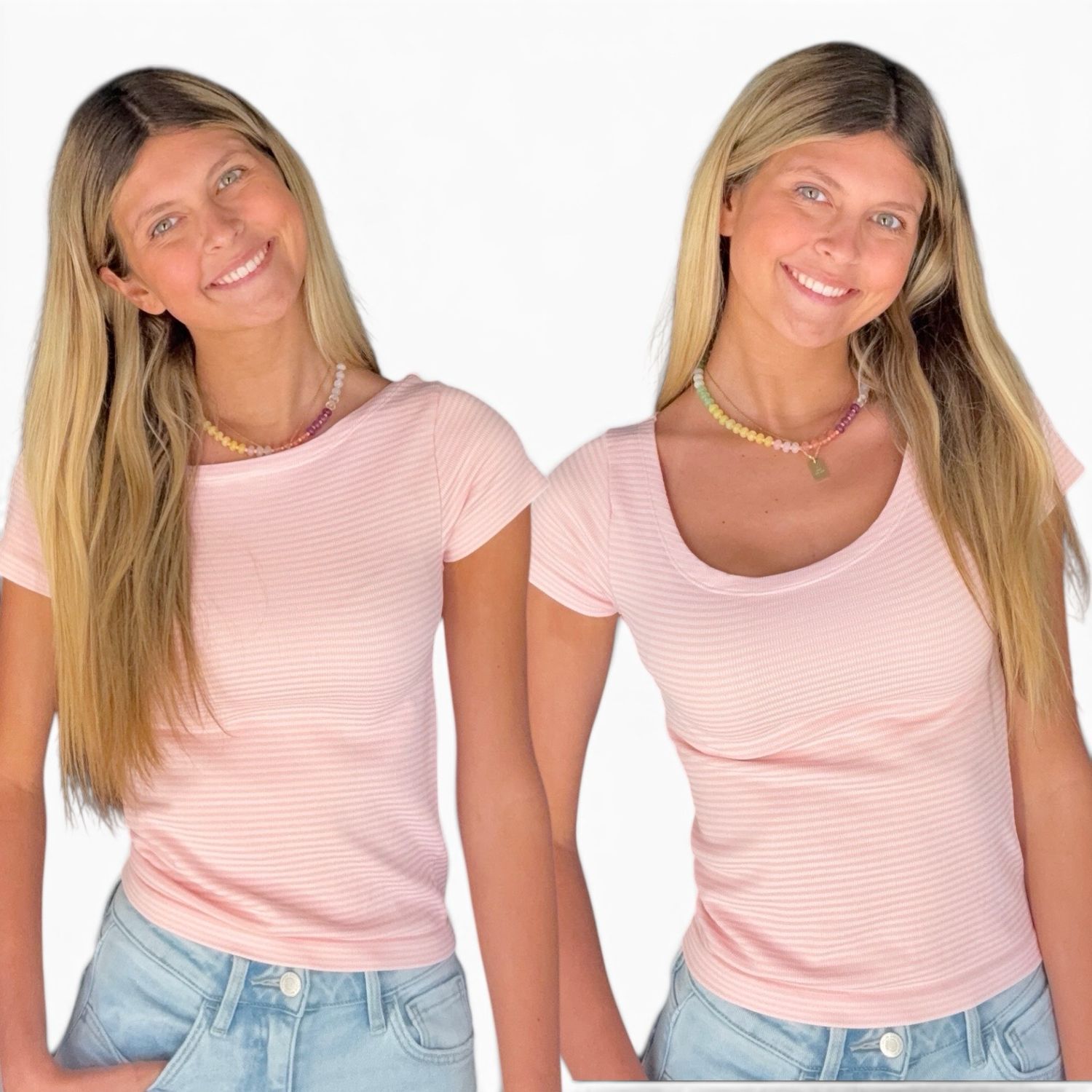 Tonal Stripe Tee-Icy Pink