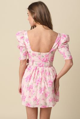 Maria Floral Belted Puff Sleeve Mini 