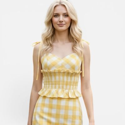 Big Check Cami Tank-Yellow