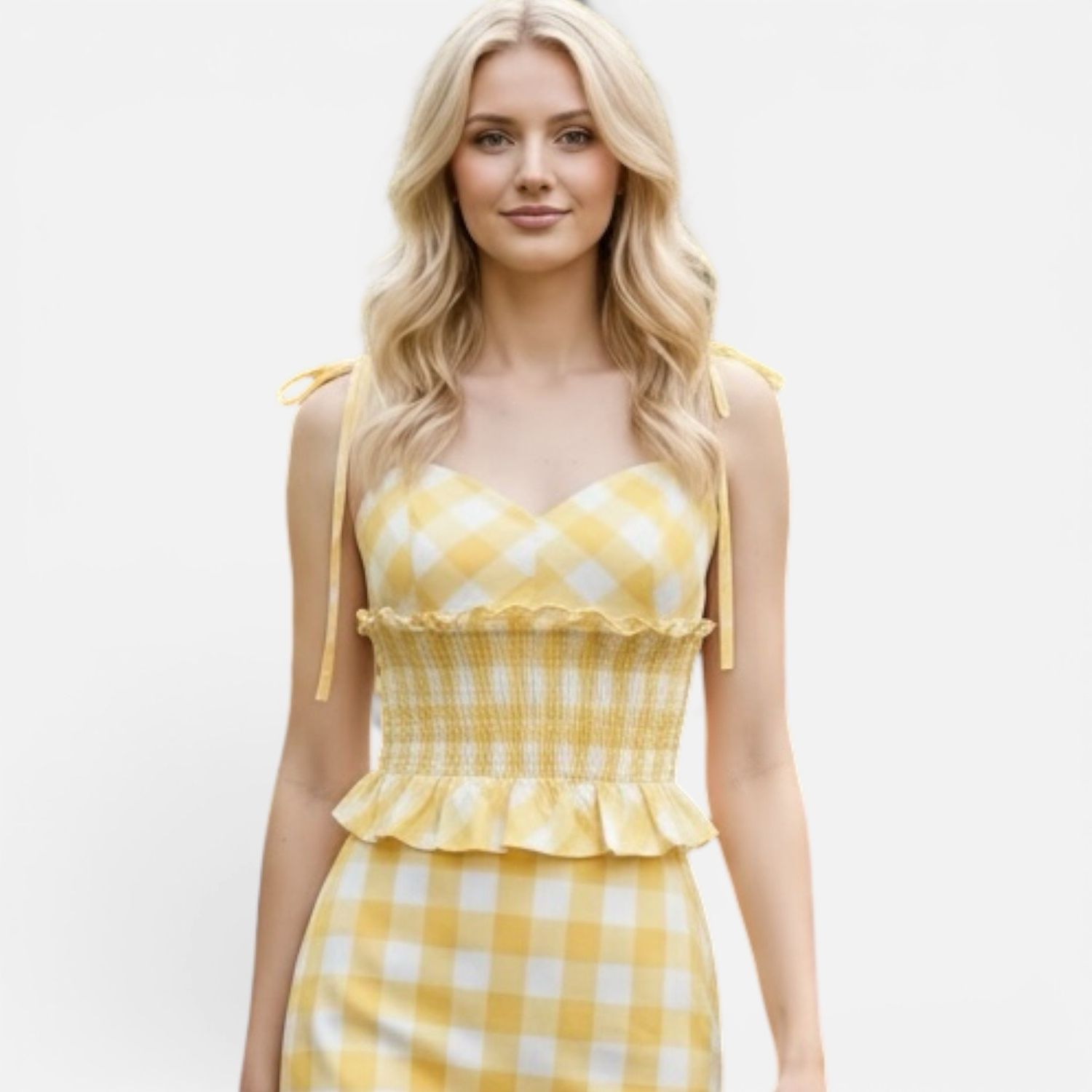 Big Check Cami Tank-Yellow