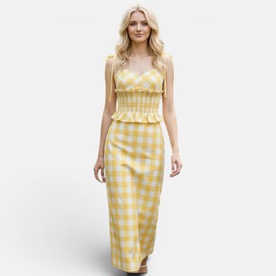 Big Check Maxi Skirt-Yellow