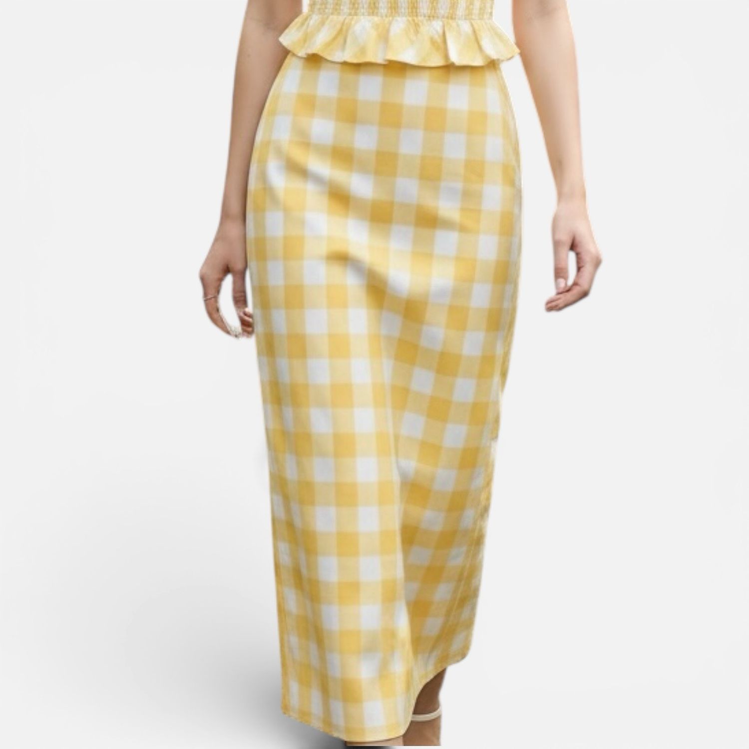 Big Check Maxi Skirt-Yellow