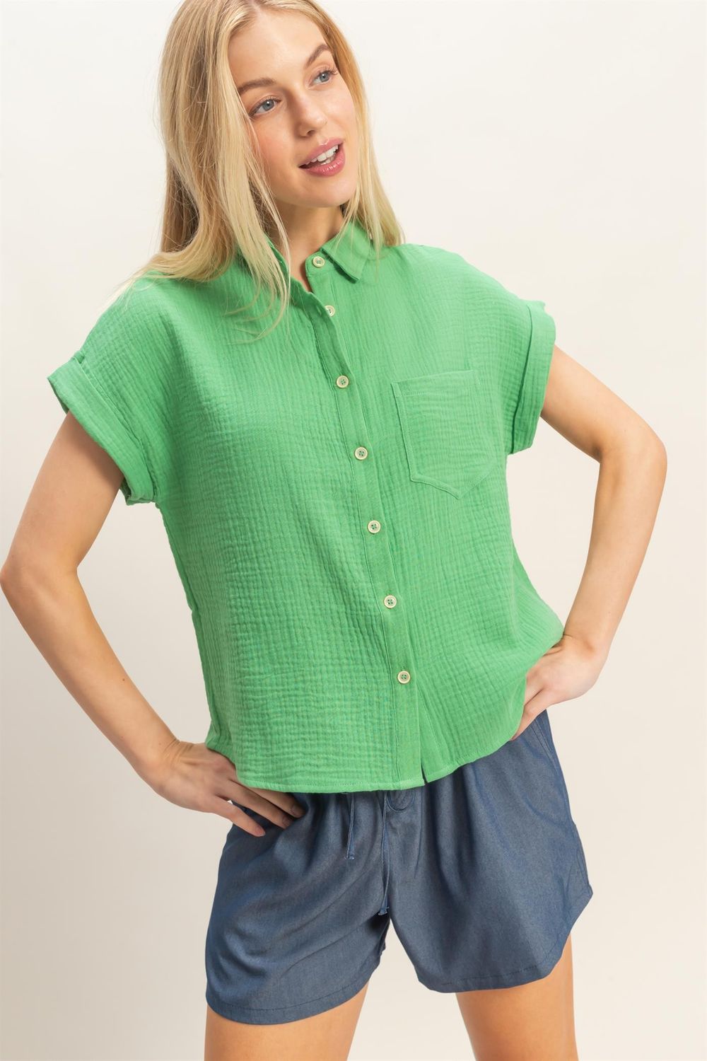 Gail Gauzy Top-Green