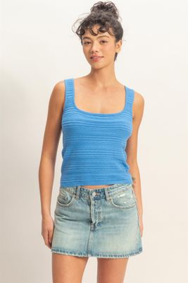 Textured Scoop Tank-Blue