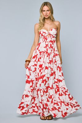 Red Blossom Twisted Maxi