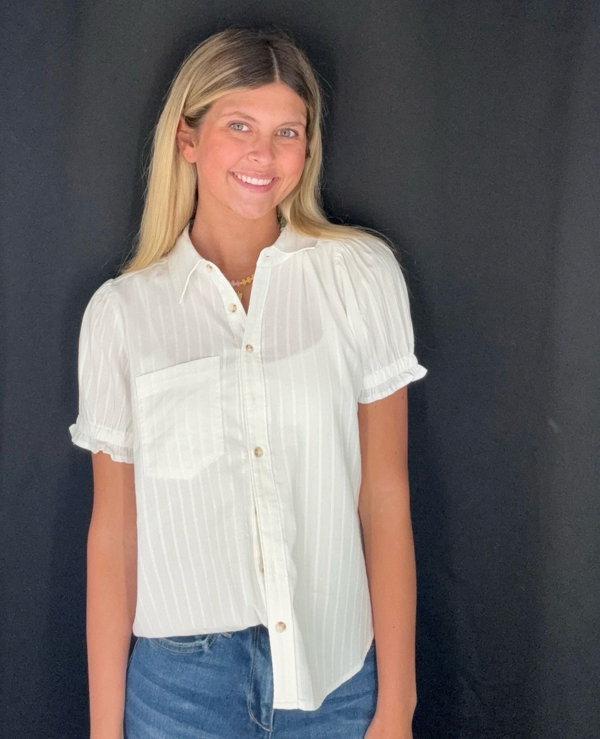 Puffy Sleeve Blouse-Wht